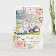 Foto de agradecimento de casamento floral rosa vin