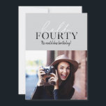 foto de aniversário de 40 anos com script moderno<br><div class="desc">convite de foto de aniversário de quarenta anos com script moderno e geométrico. Padrão geométrico no verso. A cor pode ser alterada.</div>