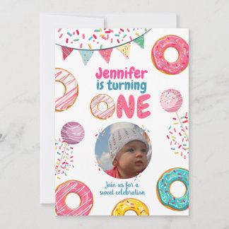 Foto de aniversário de rosquinha Convite Sweet ONE