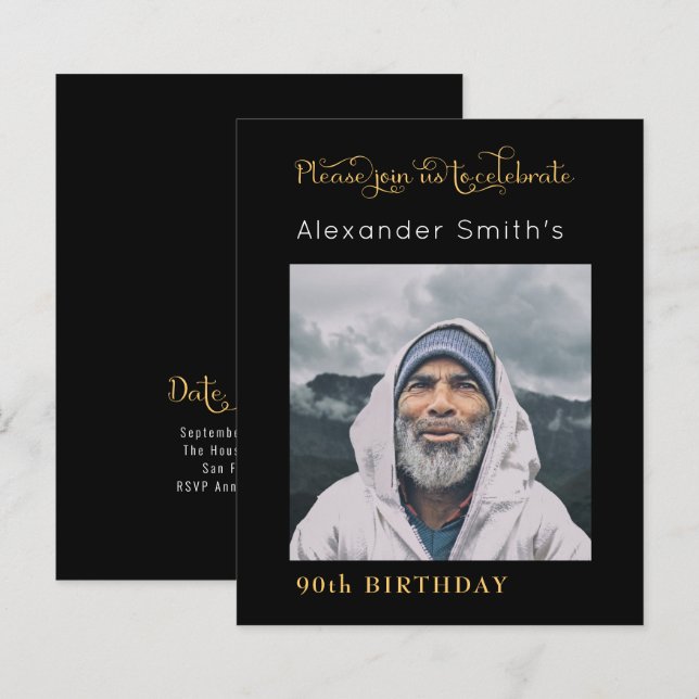 Foto De Aniversário Preta E Dourada (Frente/Verso)