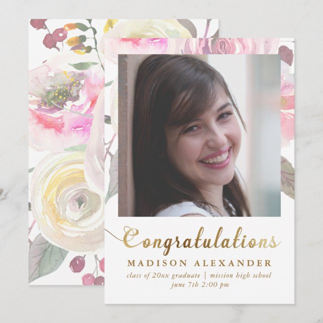 Foto de Anúncio de Graduação Floral de Cores d'Águ (Frente/Verso)