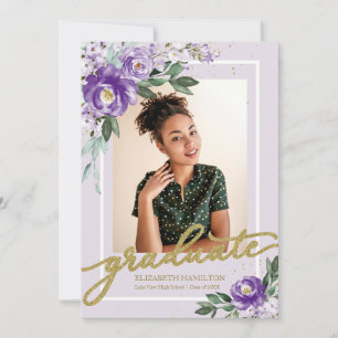 Foto de Anúncio de Graduação Floral Roxo de Gradua