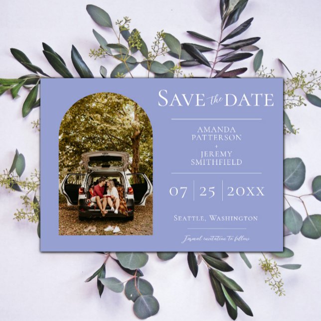 Foto de Arco Simples | Anúncio de Data de Casament (Periwinkle Simple Arch Photo Save the Date)