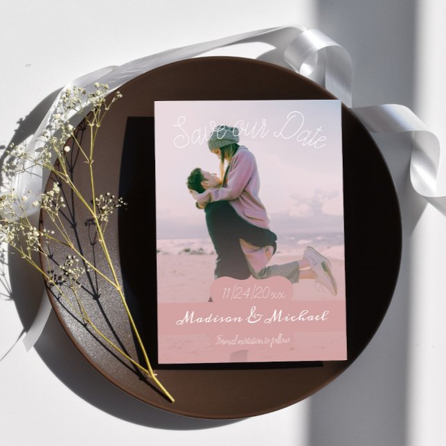 Foto De Banner Rosa Suave Salva O Anúncio De Data (Soft Pink Banner Photo Save the Date)