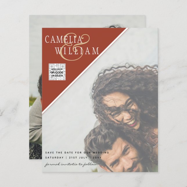 Foto de BUDGET Casamento Convite Salvar Data QR Có (Frente/Verso)