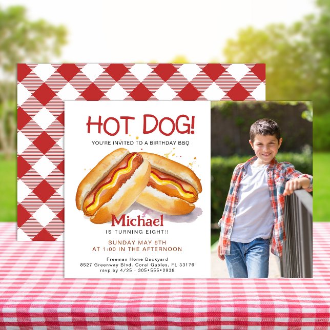 Foto de Cachorro Quente Convite de Aniversário - J (Photo Hot Dog Cookout Birthday Invite)