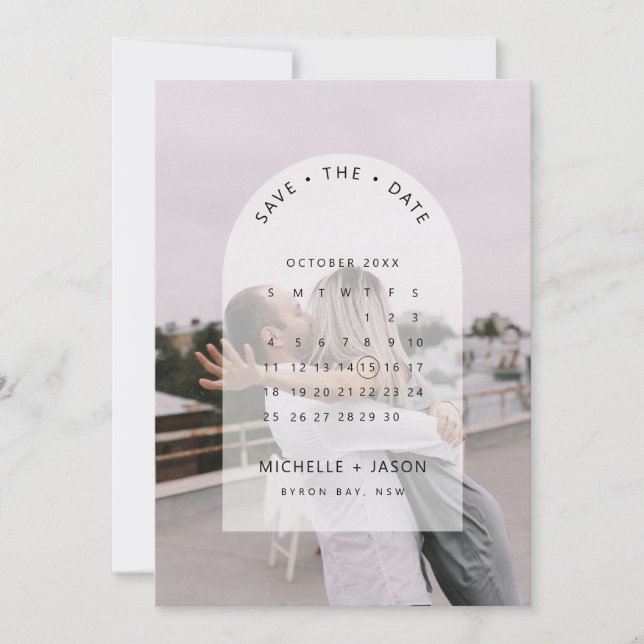 Foto de calendário de arco Convite Salve a Data (Frente)