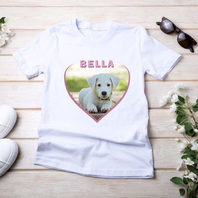 Foto de Cão Nome de T-Shirt Coração Rosa (Criador carregado)