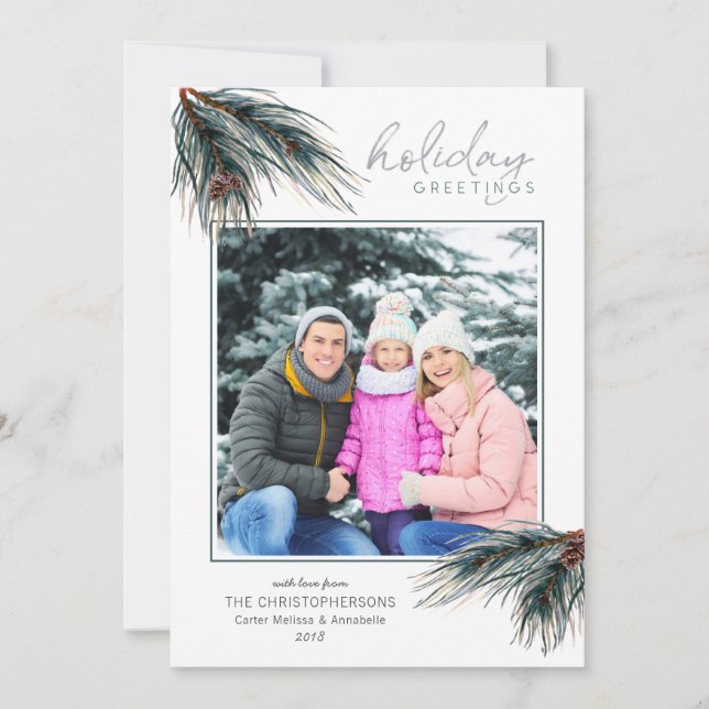 Foto de CARTÕES DE NATAL de Aquarelas Pine Boughs (Frente)