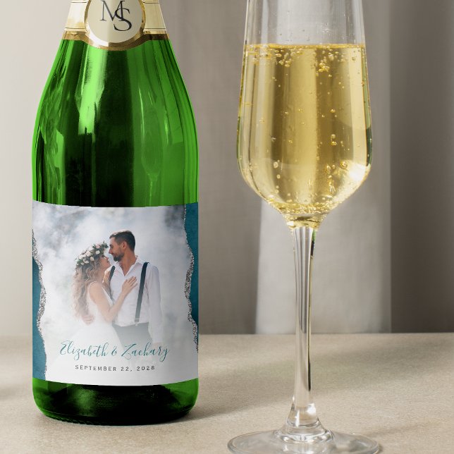 Foto de Casamento Ágata Azul Teal Prata (Criador carregado)