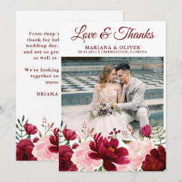 Foto de casamento Amor e Obrigados Cartão Borgonha