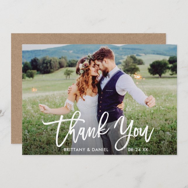 Foto de casamento - Cartões de agradecimentos Kraf (Frente/Verso)