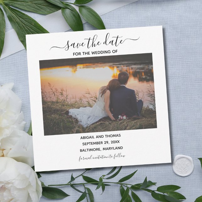 Foto de casamento com caligrafia moderna para salv (Photo Wedding Save the Date. Elegant Script Calligraphy Font. )