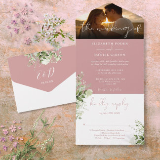 Foto de casamento com verde floral rosa poeirento