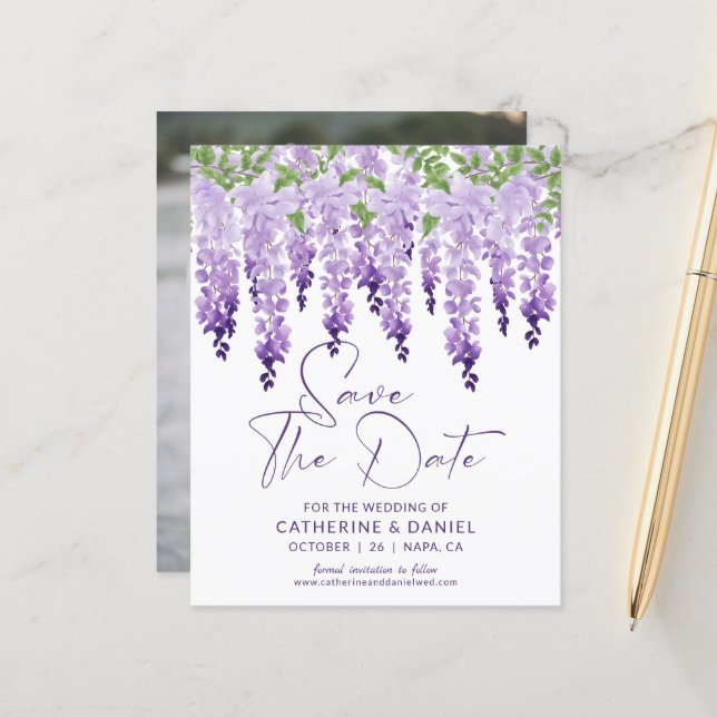 Foto de casamento com Wisteria Lilás em Aquarela (Frente/Verso In Situ)