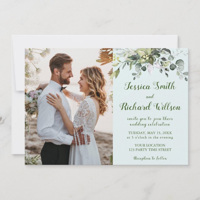 Foto de Casamento Convite Eucalyptus Watercolor (Frente)