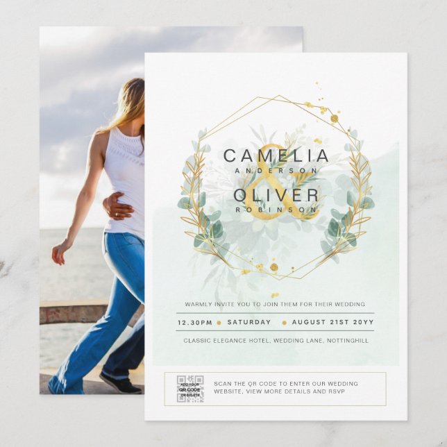 Foto de Casamento Convite Greenerescência Botânica (Frente/Verso)