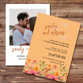 Foto de Casamento Convite Pink Peach Jarden Blooms