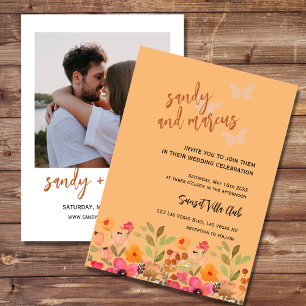 Foto de Casamento Convite Pink Peach Jarden Blooms