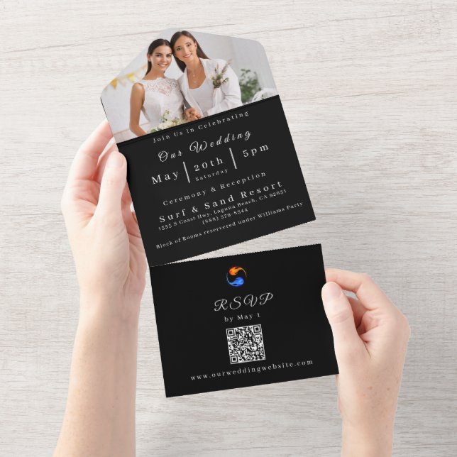 Foto de casamento Convite-Twin Chamas-LGBTQ- (Aba destacável)