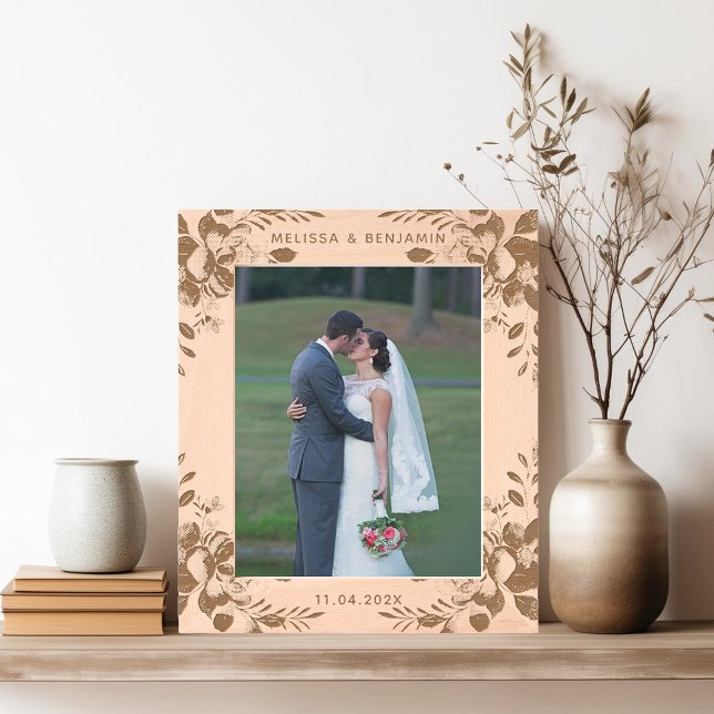 Foto de Casamento Floral Minimalista (Elegant Wedding Photo Frame with Couples photo)