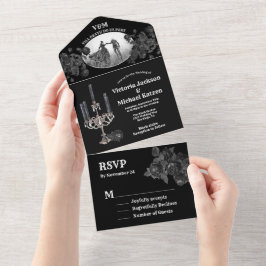 Foto De Casamento Floral Preto Gótico, Tudo Em Um 