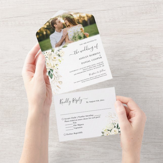 Foto de Casamento Greenery Ivory White Floral Dour (Aba destacável)