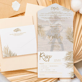 Foto de casamento tropical de palmeira de ouro-chi