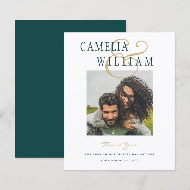 FOTO DE Casamento Verde Teal do ORÇAMENTO Obrigado (Frente/Verso)