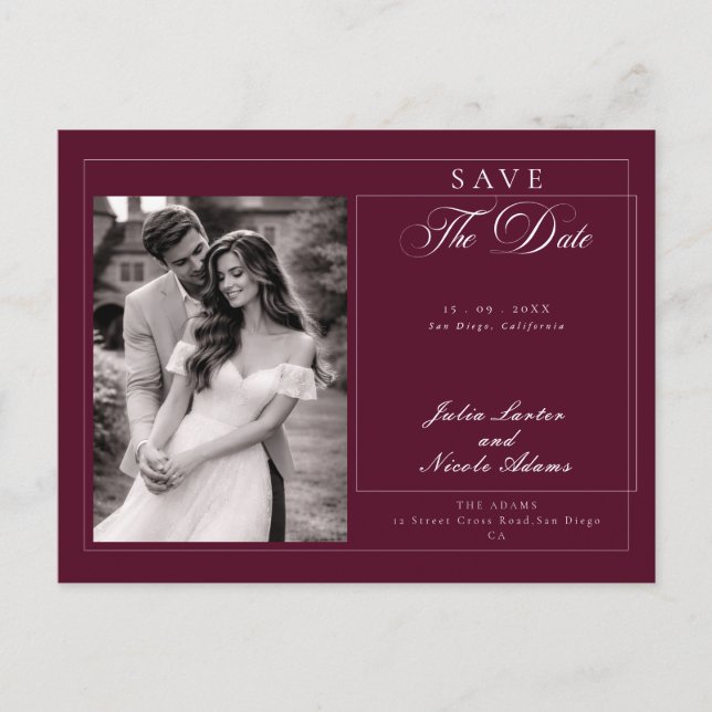 Foto de Convite Burgundy Clássico Save The Date (Frente)