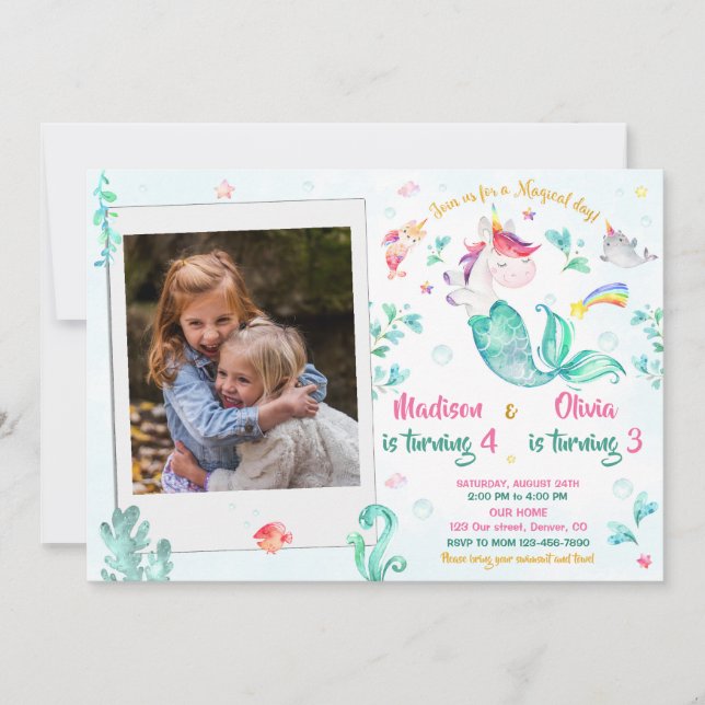 Foto de convite de aniversário para duas garotas (Frente)