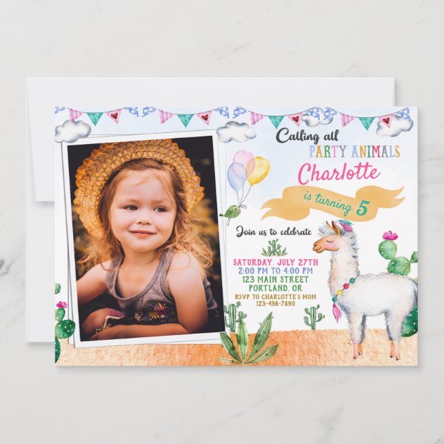 Foto de convite de aniversário para Llama Convite  (Frente)