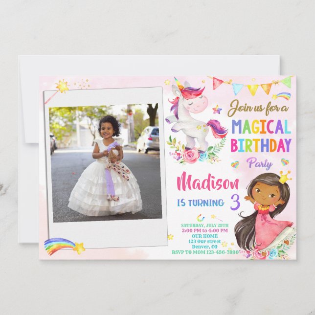 Foto de convite de aniversário para Unicorn e Prin (Frente)