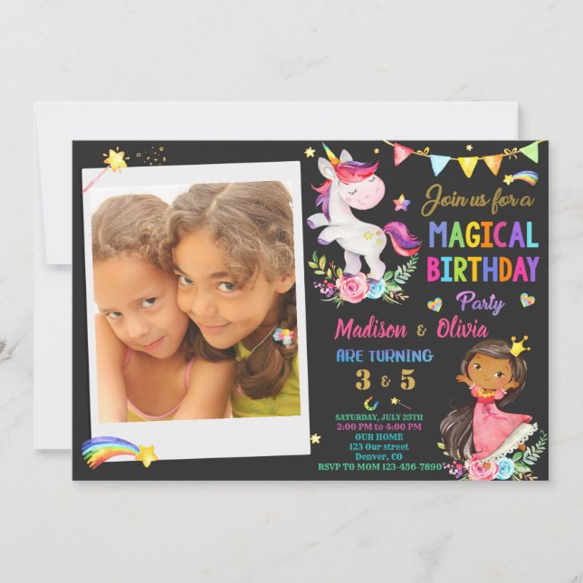 Foto de convite de aniversário para Unicorn e Prin (Frente)