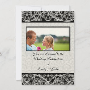 Foto de Convite para Casamento tema damasco Preto