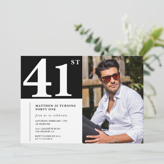 Foto de Convites de aniversário de 41 ruas em pret (Em pé/Frente)