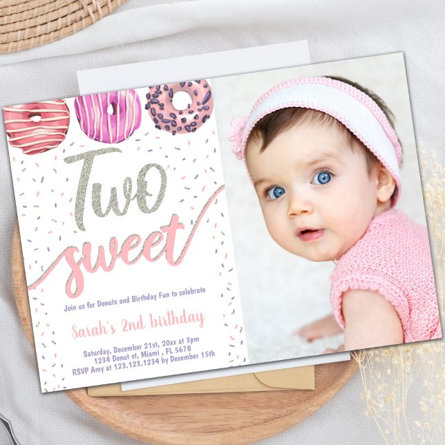 Foto de Convites de Aniversário para Rosquinha de  (Two Sweet Silver Donut Birthday Invitations photo)