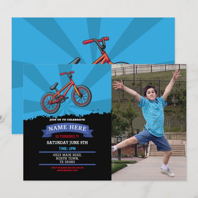 Foto de Diversão de Convite de Nascimento de Bicic (Frente/Verso)