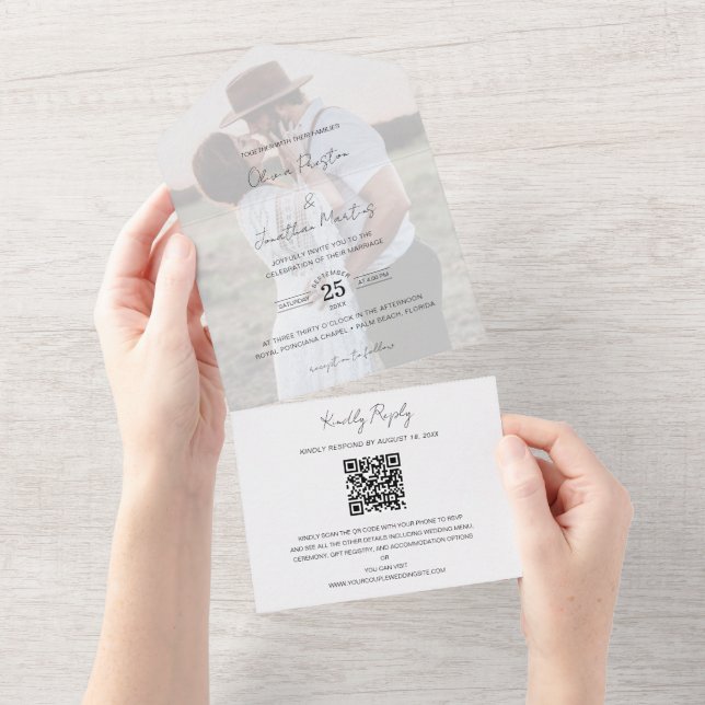 Foto de Efeito Vellum Foto de Casamento QR Code RS (Aba destacável)