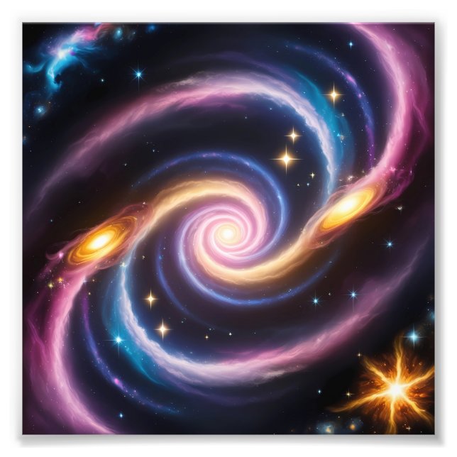 Foto de estrelas e galáxias de diferentes cores (Frente)