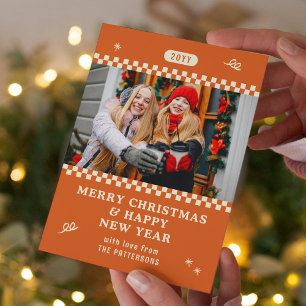 Foto de Família de Natal Alegre Laranja Retrô
