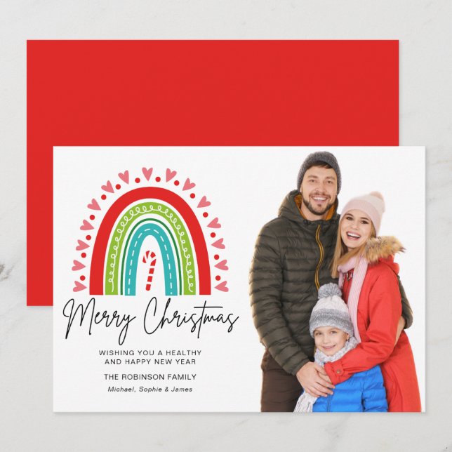 Foto de Família do Arco-íris do Natal com Cana de  (Frente/Verso)