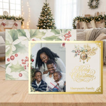 Foto de Família Personalizada Natal Feliz Dourado