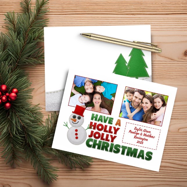 Foto de Feriado de Snowman Felt de Natal (Budget Christmas Felt Snowman Holiday Photo Christmas Card)