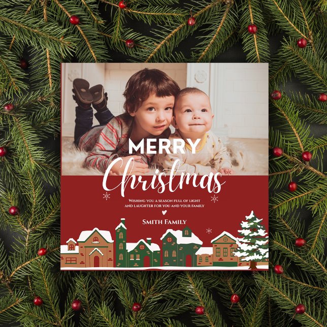 Foto de Feriado Personalizado de Natal Vermelho Tr (Traditional Red Christmas Custom Holiday Photo Cards)