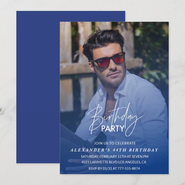 Foto de Festa de aniversário de convite de 44 azul (Frente/Verso)