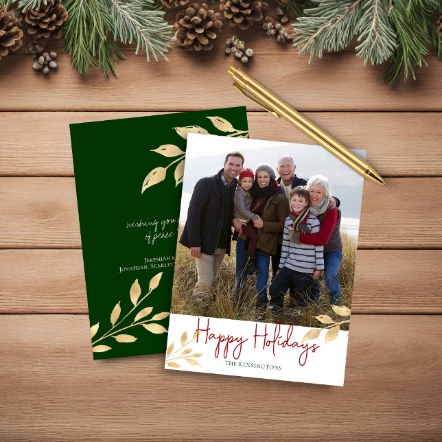 Foto de Folha de Ouro de Feriados Felizes Elegante (Budget Elegant Happy Holidays Gold Foil Photo Christmas Card)