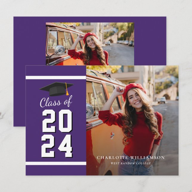 Foto de Formatura Anúncio de Graduado Roxo 2026 (Frente/Verso)