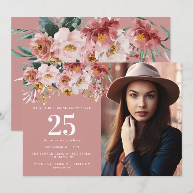 Foto de Girly Watercolor floral editável (Frente/Verso)