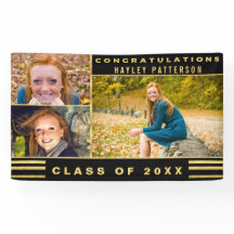 Foto de Graduação de Stripes Pretas Douradas Chic